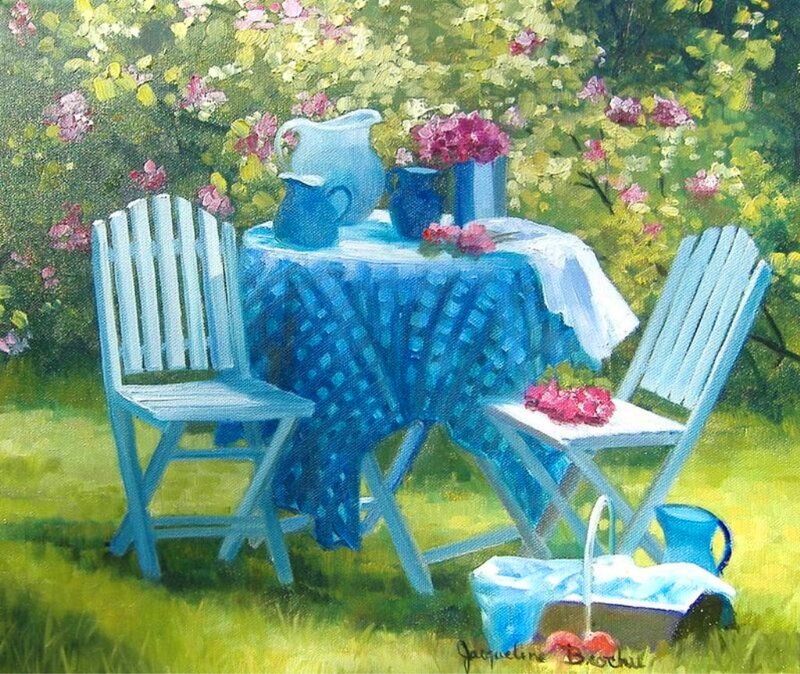 Blue Table in Garden — Serene