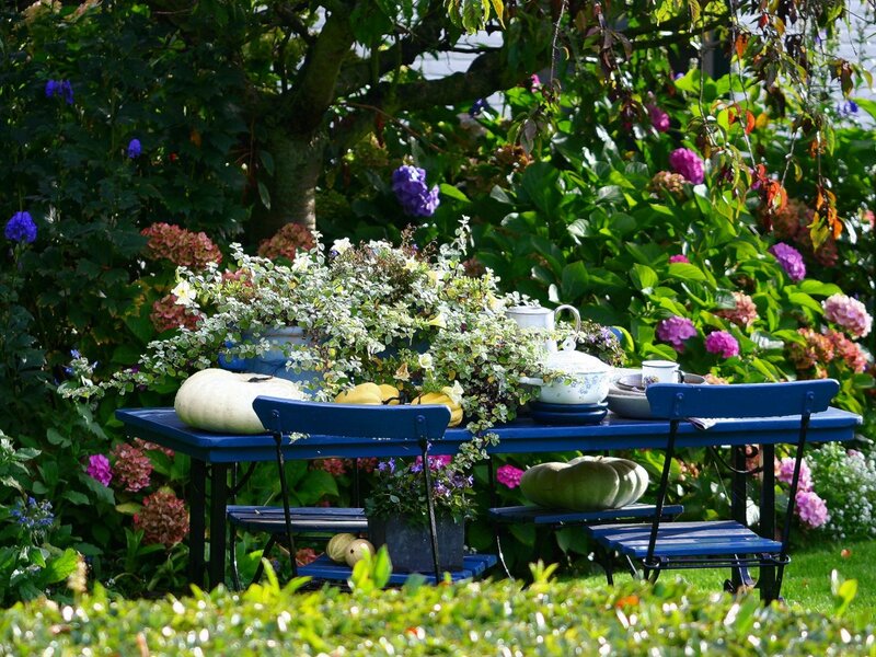 Blue Table in Garden