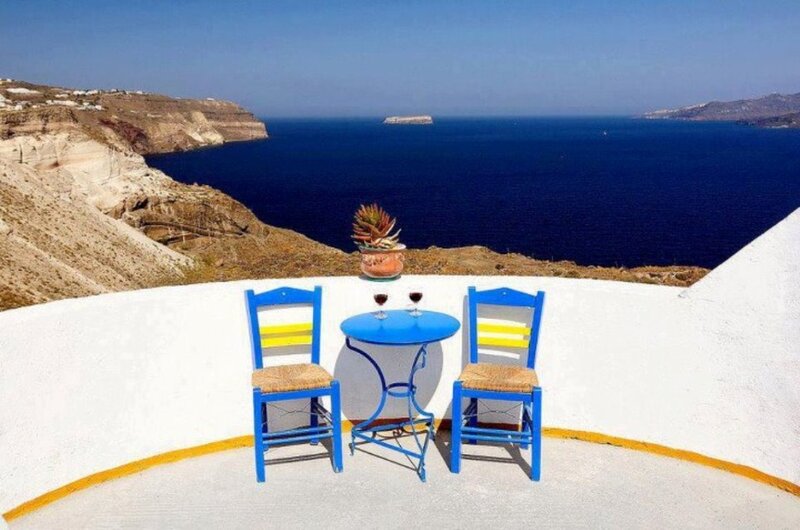 Blue Table on Balcony — White