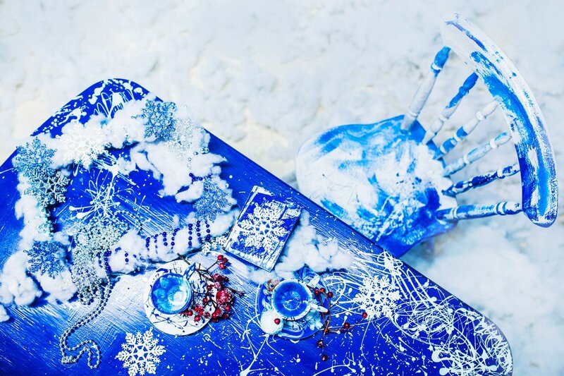 Blue Table with Winter Decor