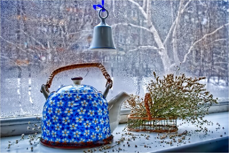 Blue Teapot on Windowsill