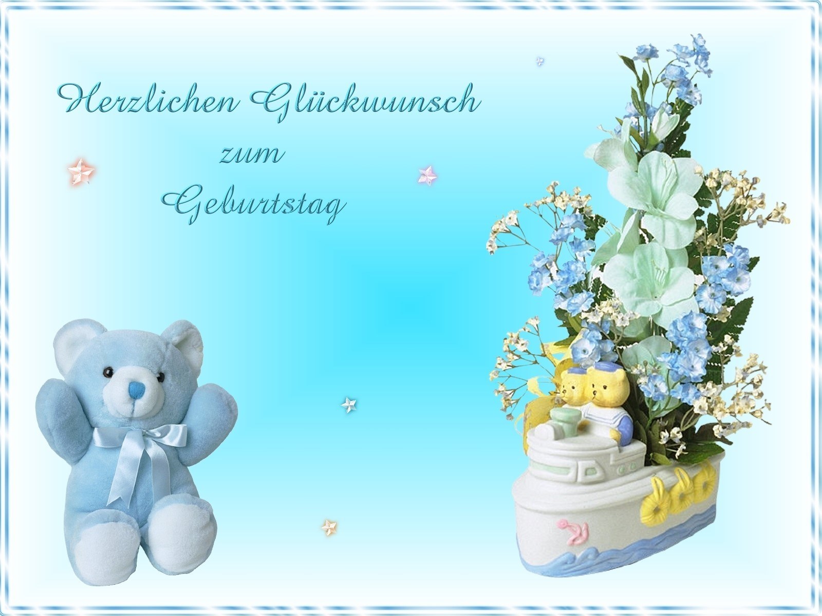 Blue teddy bear birthday card
