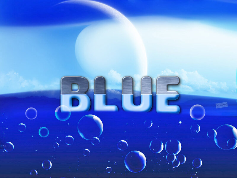 Blue text with bubbles