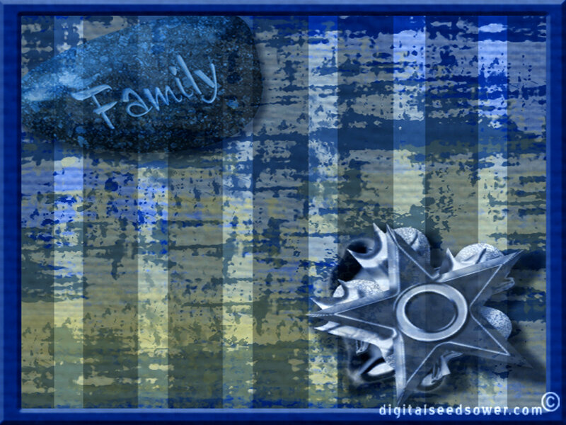 Blue textured background with family and star