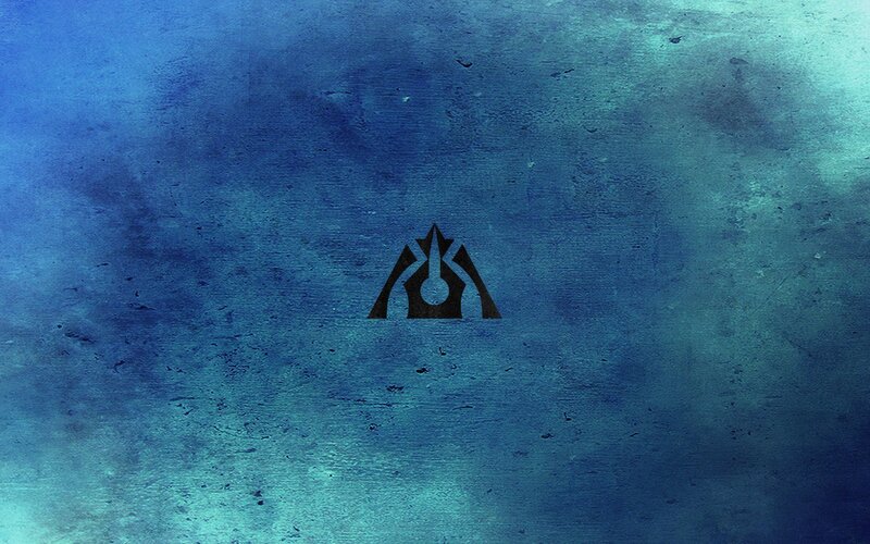 blue textured background with logo