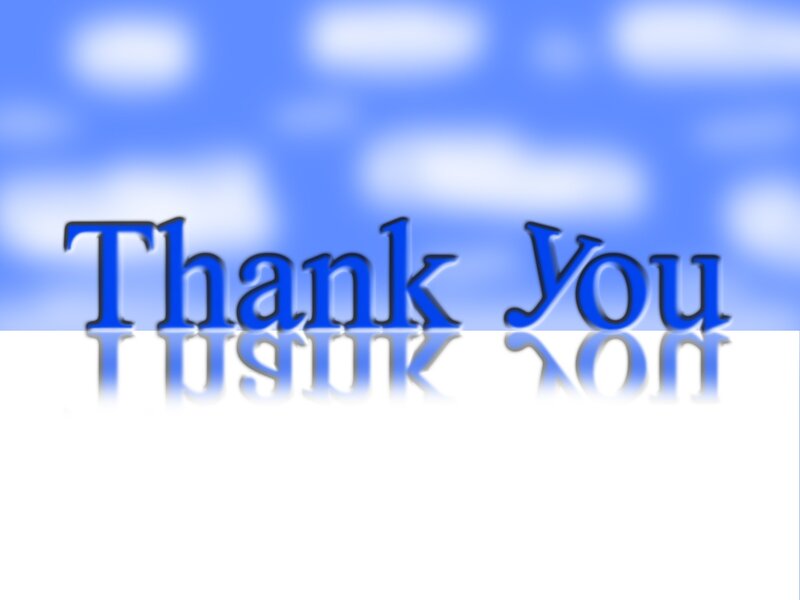 Blue 'Thank You' text with reflection