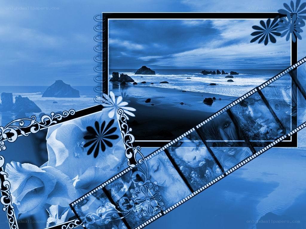 Blue-themed photo collage