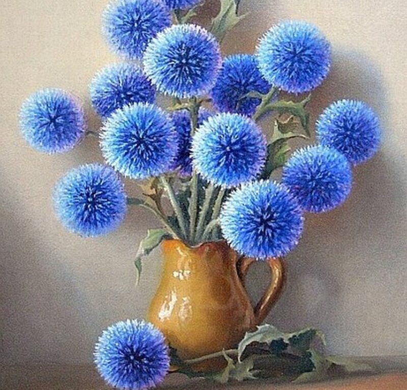 Blue Thistle Flowers — Calm, Painting