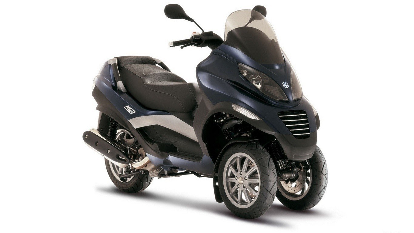 blue three-wheeled scooter