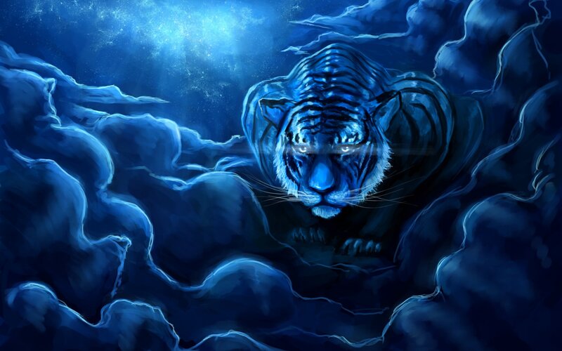 Blue Tiger in Clouds
