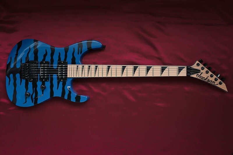 Blue tiger-striped electric guitar