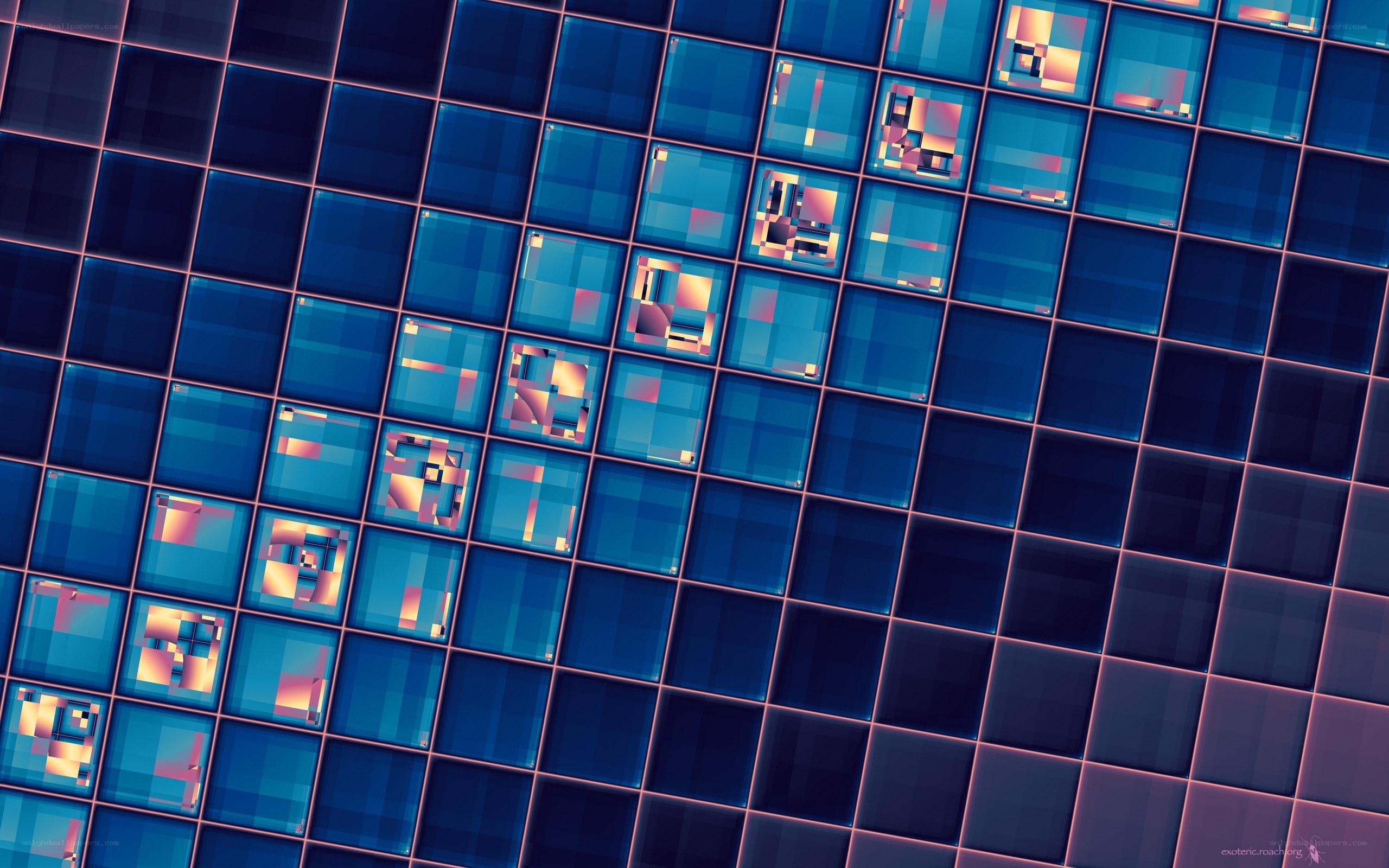 blue tile pattern with glowing squares