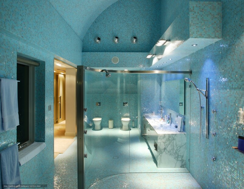 Blue-tiled Bathroom — Blue, Modern