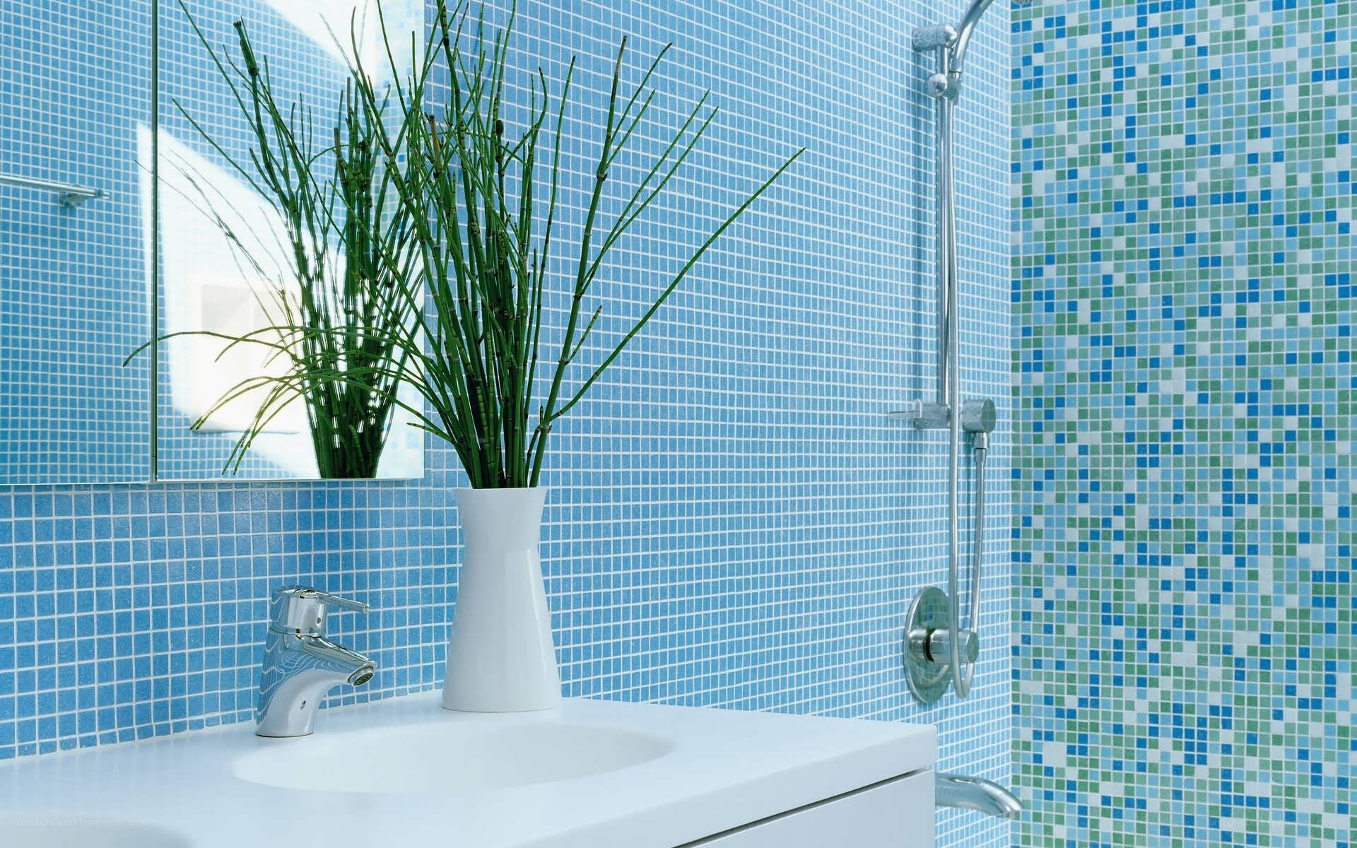 blue tiled bathroom interior