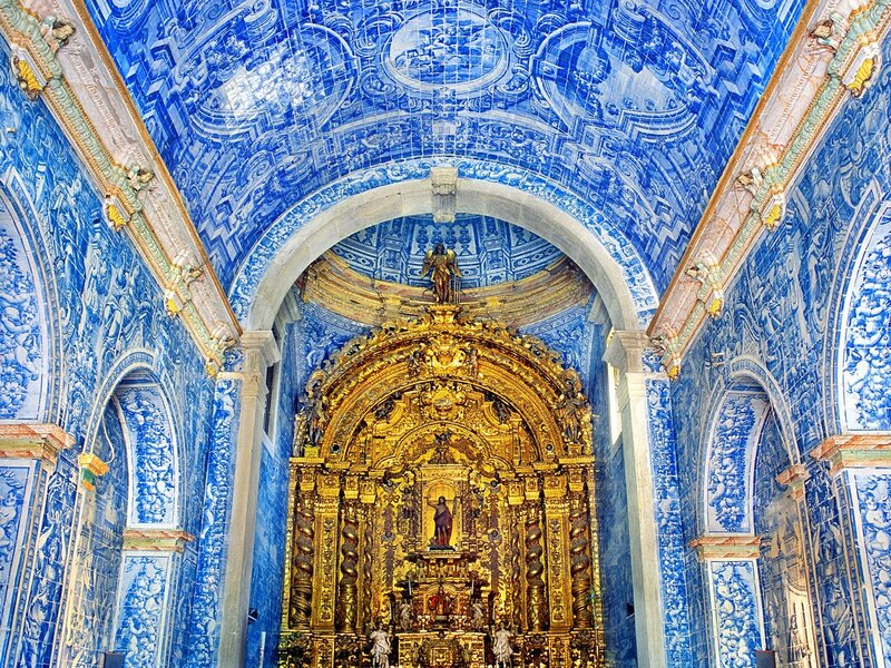 Blue-tiled church interior