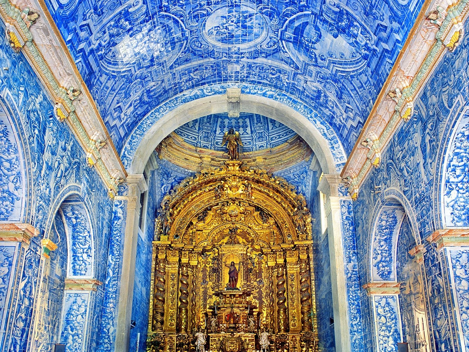Blue-tiled church interior