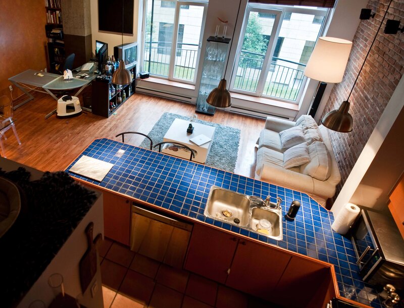 Blue-tiled Kitchen Counter