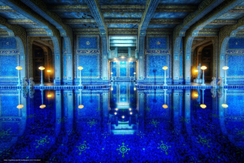 Blue tiled pool hall