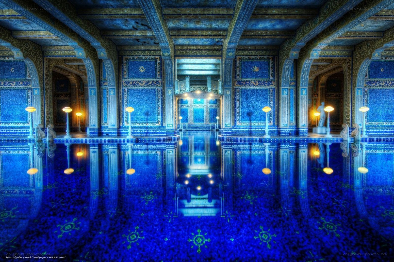 Blue tiled pool hall
