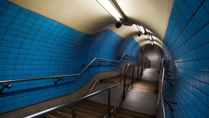 Blue-tiled Subway Stairs