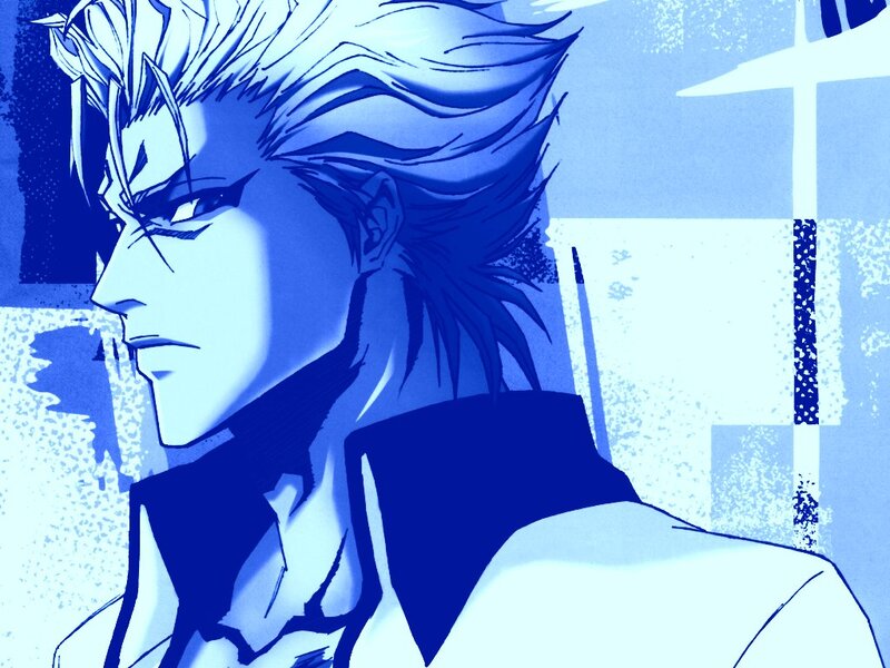 blue-toned anime character portrait