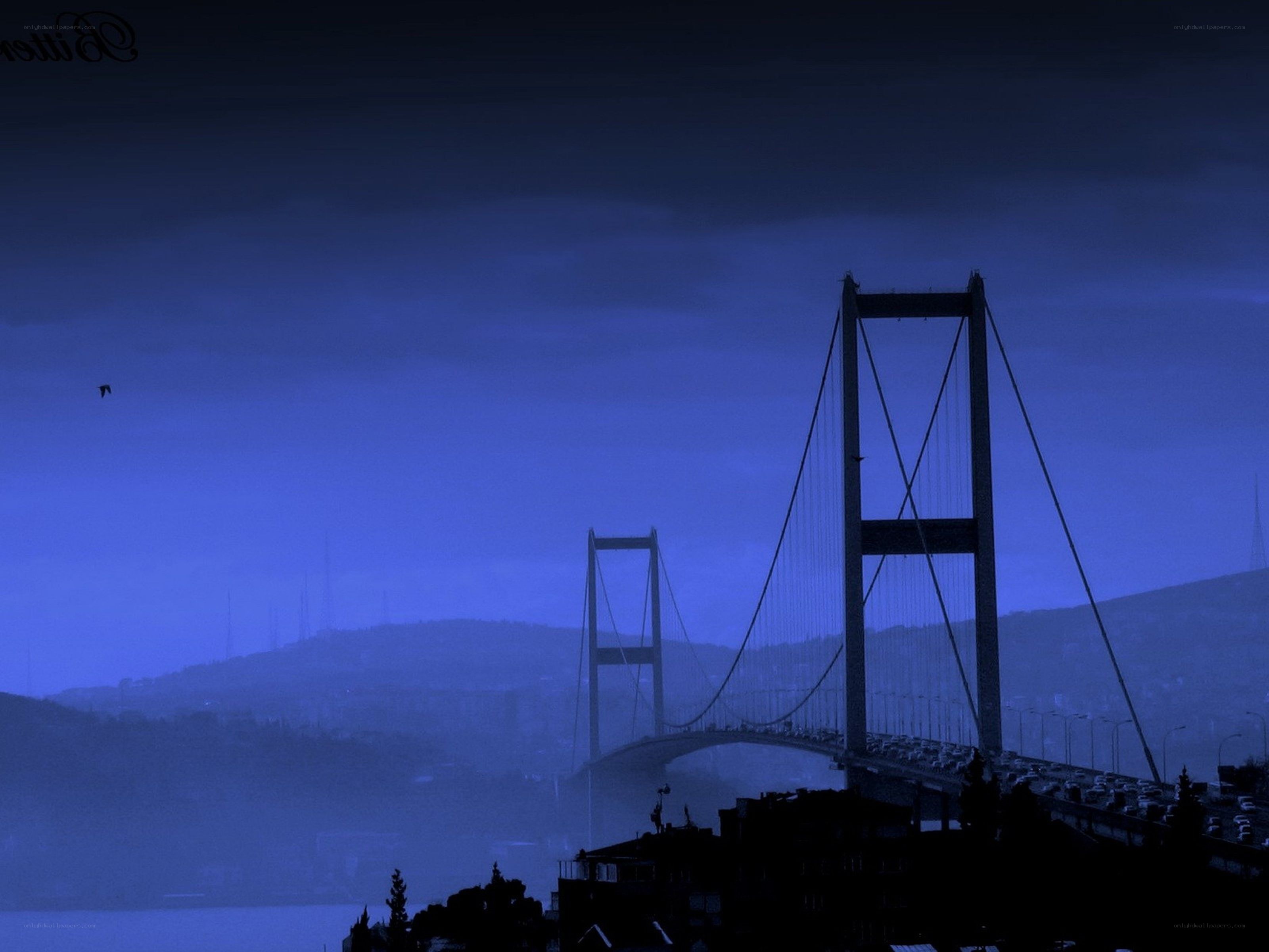 Blue-toned bridge at dusk