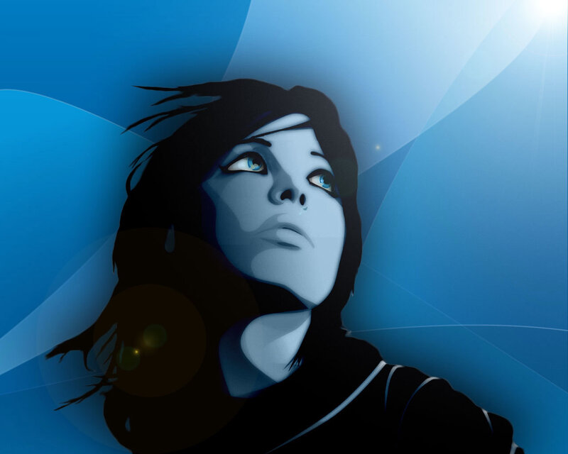 blue-toned character portrait