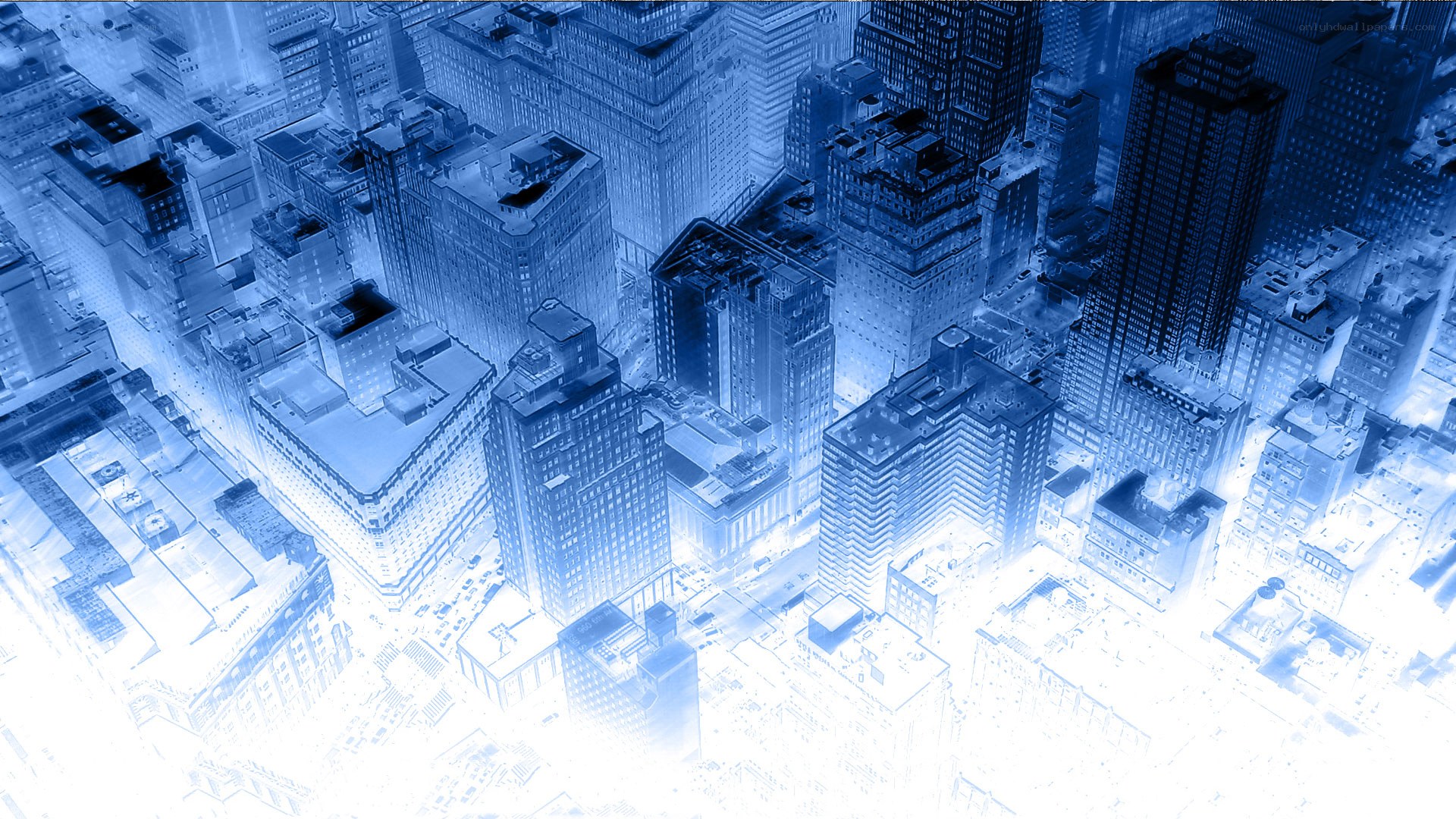 blue-toned cityscape from above