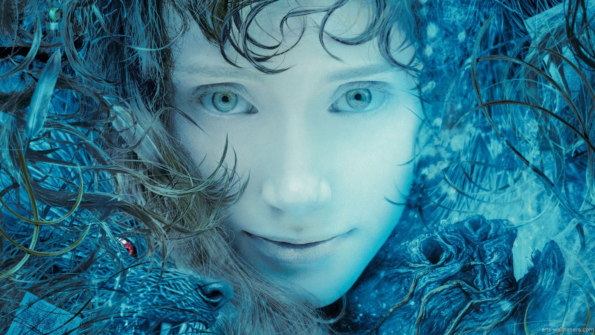 blue-toned fantasy portrait