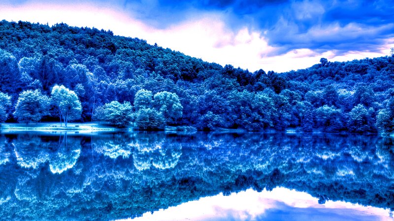 Blue-toned Lake Landscape — Blue, Serene