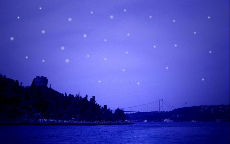 Blue-toned night view of a city