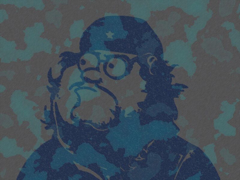 blue-toned portrait of a man