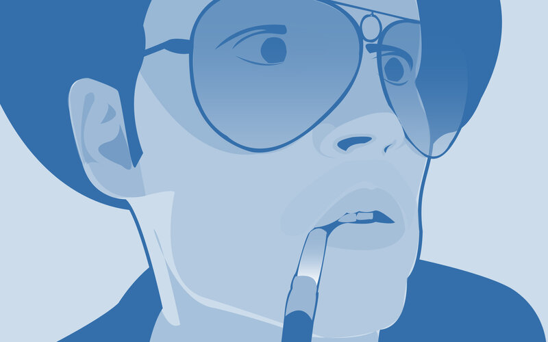 blue-toned portrait of person