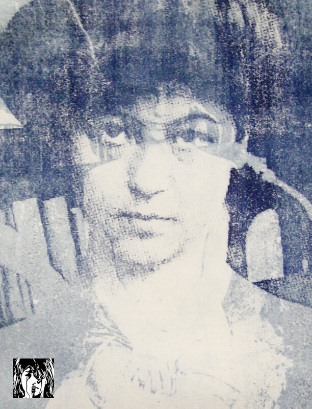 blue-toned portrait with watermark