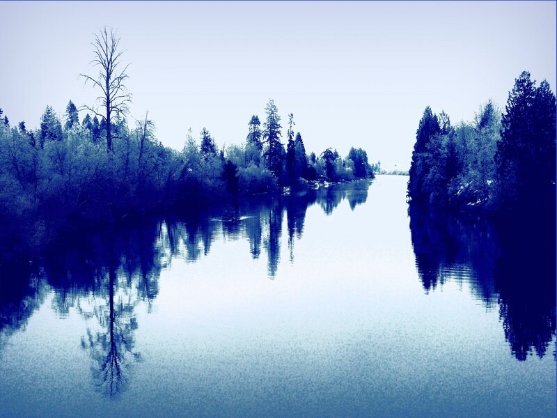 Blue-toned river landscape