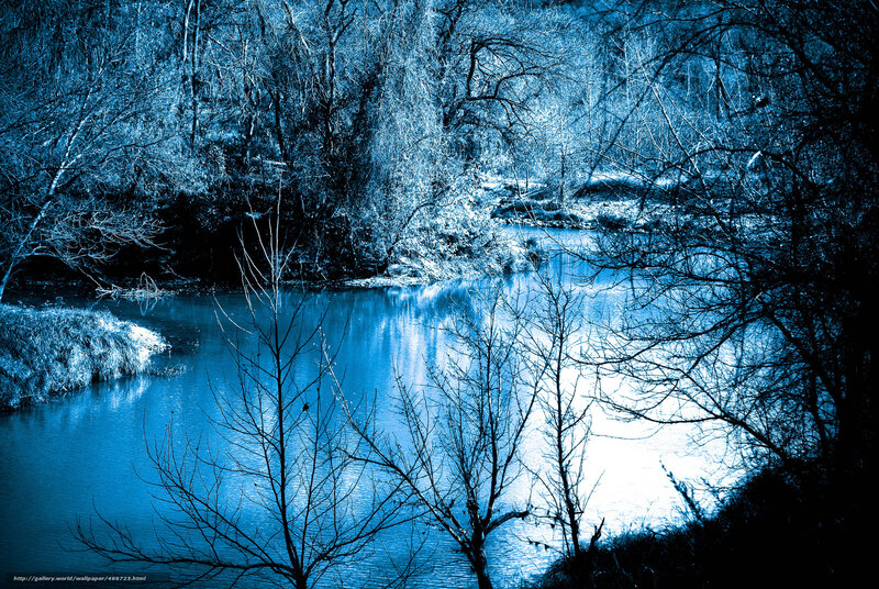 Blue-toned river landscape