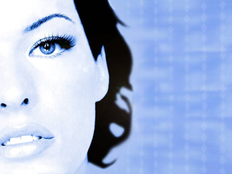blue-toned woman's face