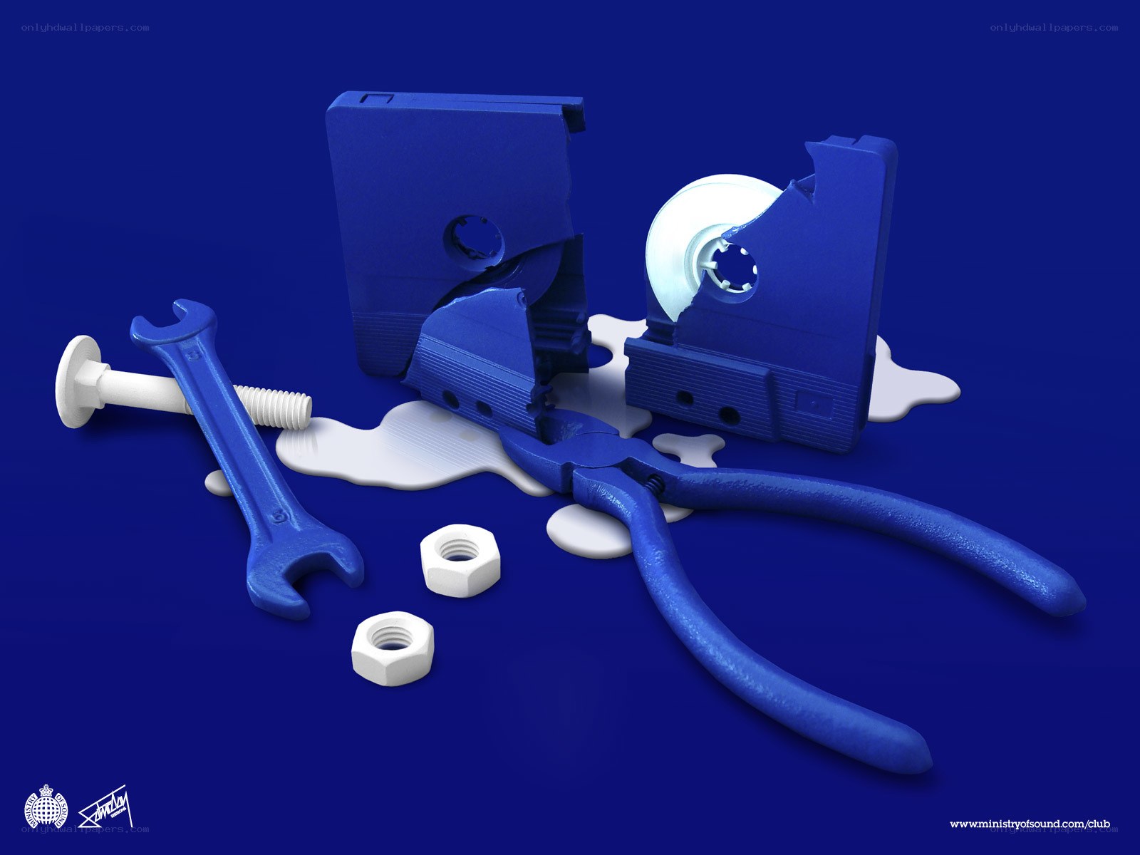 Blue tools and tape on blue
