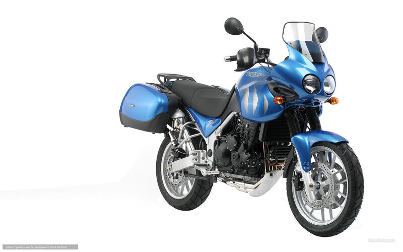 Blue Touring Motorcycle — Neutral, Photograph, Saddlebags, Windshield, Side Mirrors