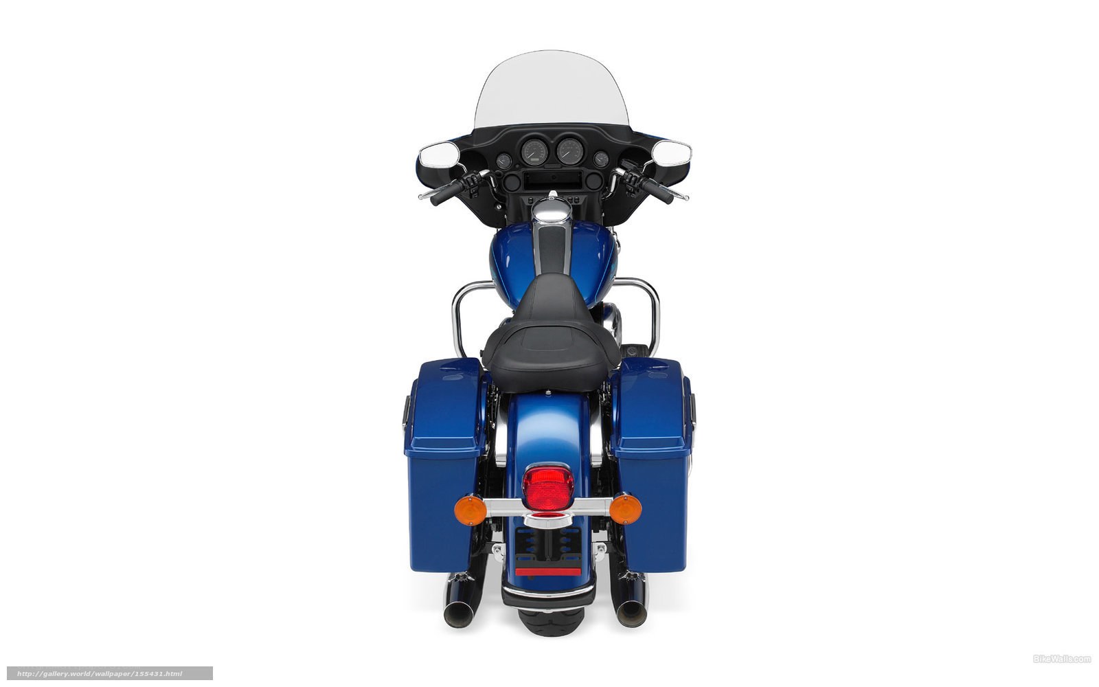 blue touring motorcycle rear view