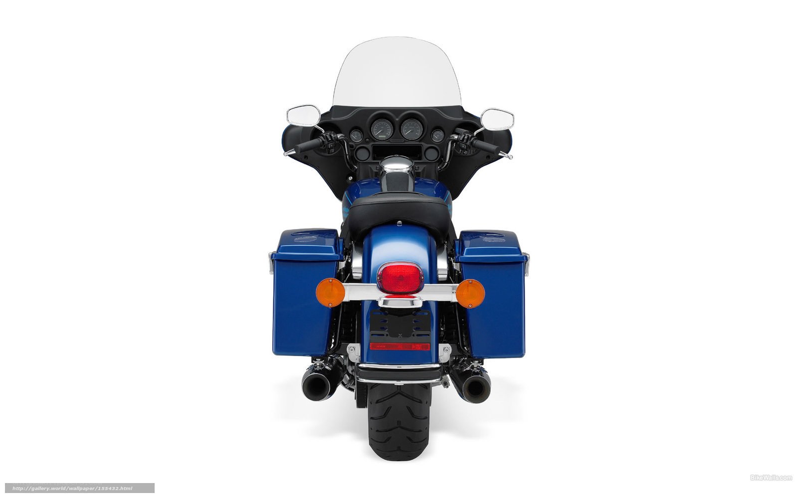 blue touring motorcycle rear view