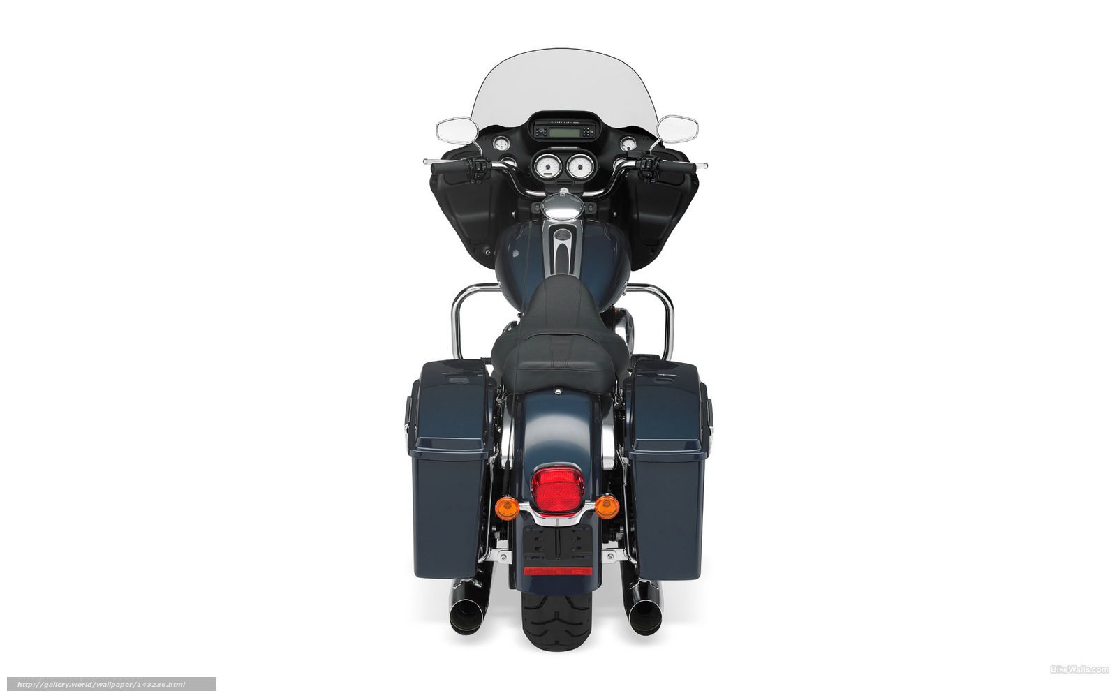 blue touring motorcycle rear view
