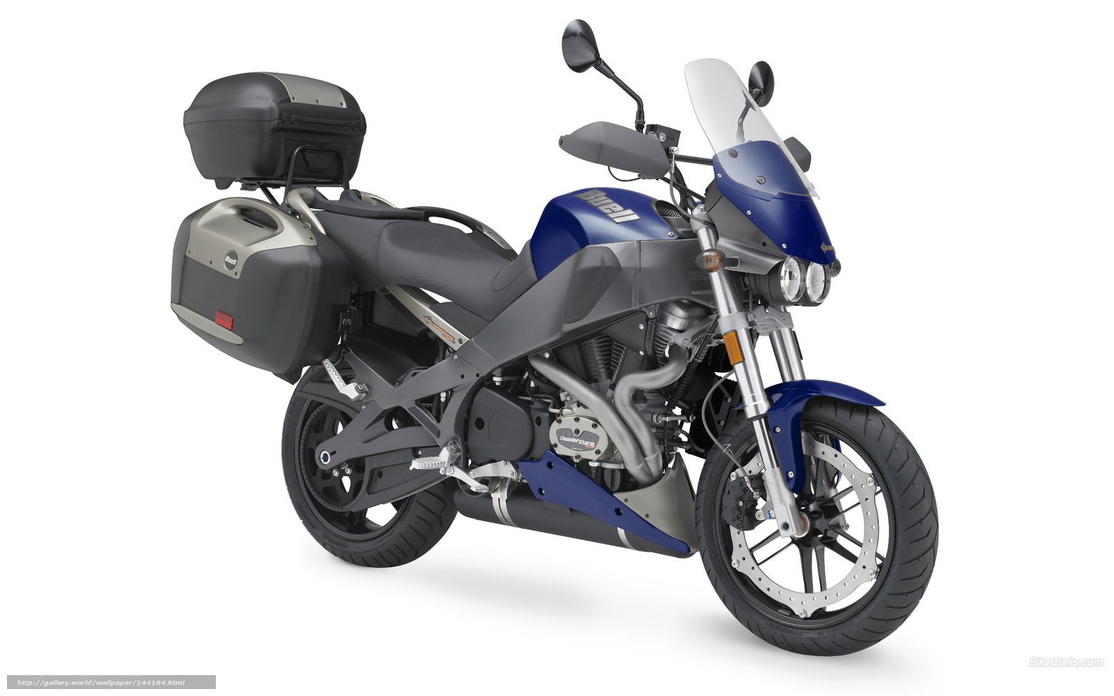 blue touring motorcycle with luggage