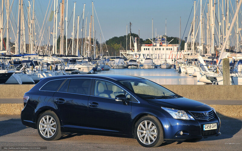 Blue Toyota Avensis parked at marina