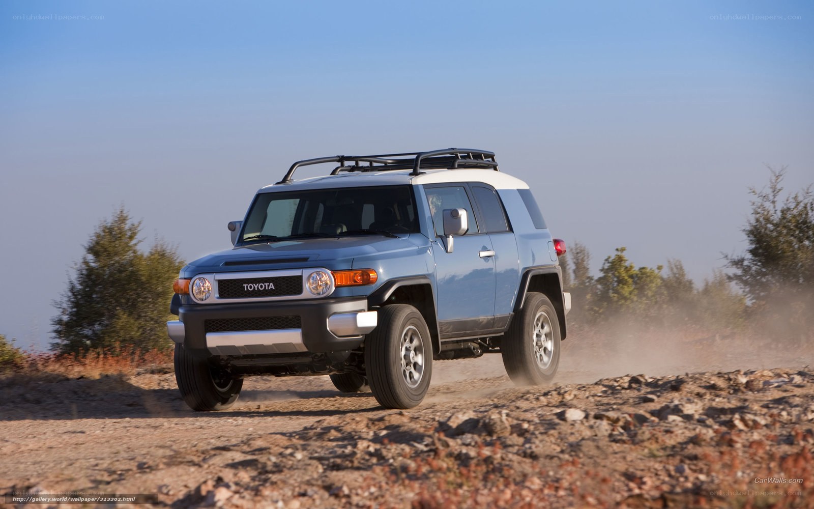 Blue Toyota FJ Cruiser on dirt road