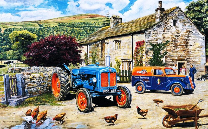 Blue Tractor on Farm