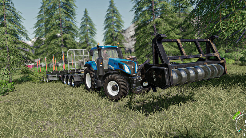 Blue Tractor with Forestry Equipment