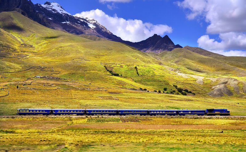 Blue Train in Mountains