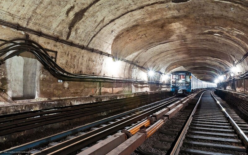 Blue Train in Tunnel