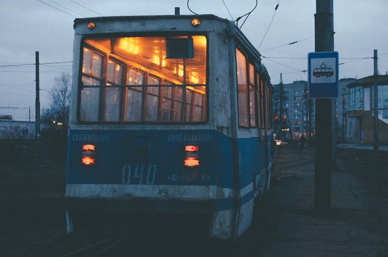 Blue Tram at Dusk